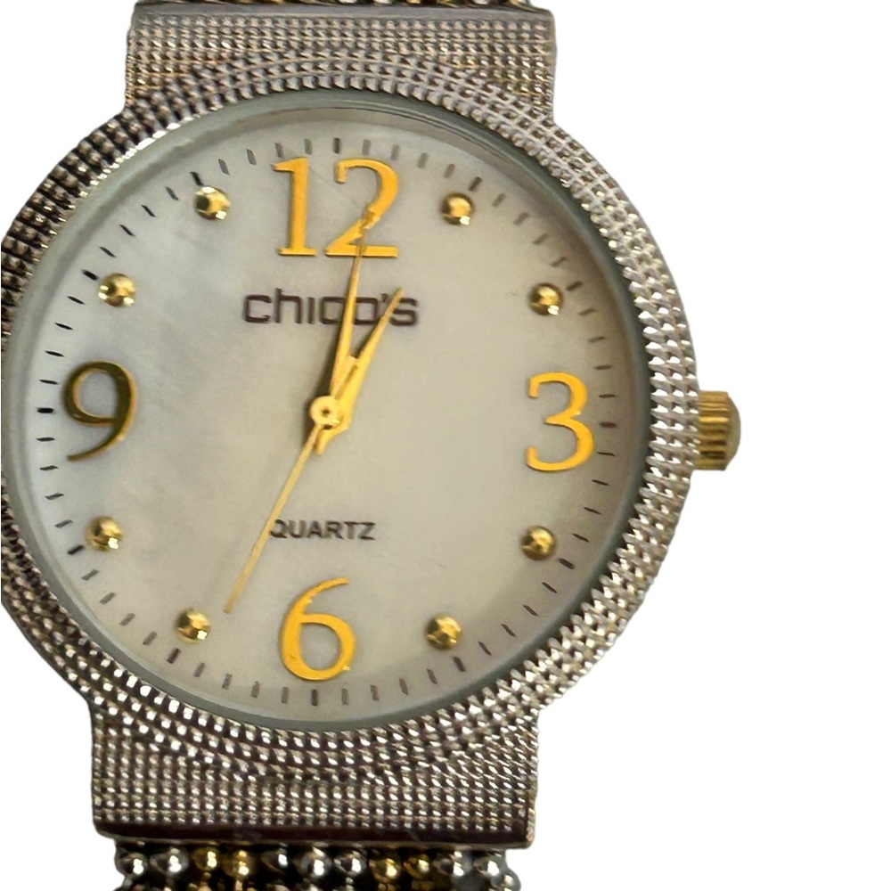 Chicos Women's Bracelet Watch Silver Gold Beaded Multi Chains W/New Battery